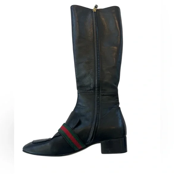 Gucci Malaga Kid GG Marmont Calfskin Leather Knee High Riding Boots - Picture 6 of 14